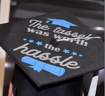 Words written on the graduation cap of a member of the class of 2022 at Archbishop Coleman Carroll High School in Miami.