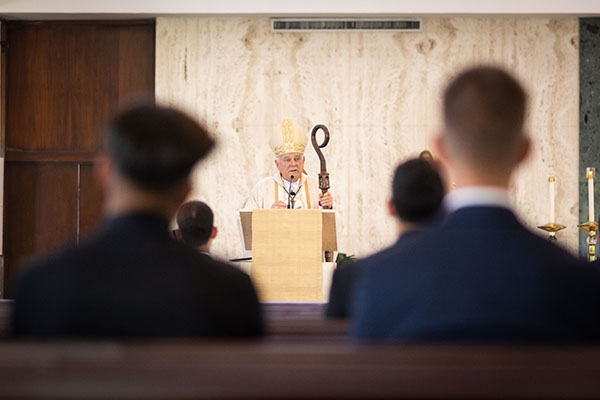 On the feast day of St. John Vianney, Aug. 4, 2022, Miami Archbishop Thomas Wenski celebrated Mass at St. John Vianney College Seminary in Miami at the conclusion of the annual seminarians' convocation. Traditionally, he also meets with seminarians and attends a dinner reception following Mass.