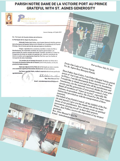 Carta de agradecimiento de la parroquia de Hait&iacute; a la que St. Agnes don&oacute; muchos de los muebles de su antigua iglesia.