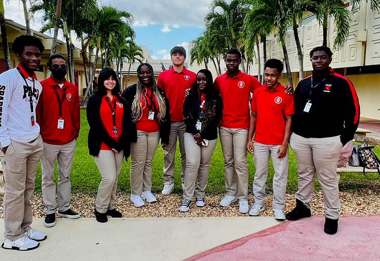 These are the nine Spartans who were recognized by the College Board National Recognition Program; from left: 
Justin Bridges, Sewan Ali, Maria Alfonso, Kenya Charles, Daniel Bar-Chen, Alexandra Creed, Emile Myers, Roberto Gilbert and Huddleston Cottiere.