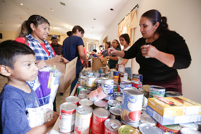 Volunteers and members of the local community turned out by the thousands Oct. 4, 2022 at the food pantry at Jesús Obrero (Jesus the Worker) Parish northwest of downtown Fort Myers after Hurricane Ian passed over southwest Florida a week earlier. The parish serves many of the laborers who are likely to play a role in rebuilding the region, according to the pastor here.