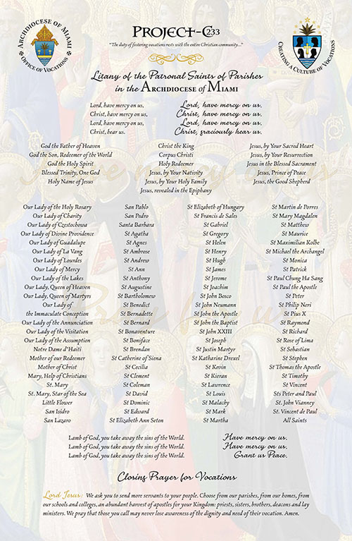 Click on the image to pray for vocations using the Litany of the Patronal Saints of parishes of the Archdiocese of Miami.