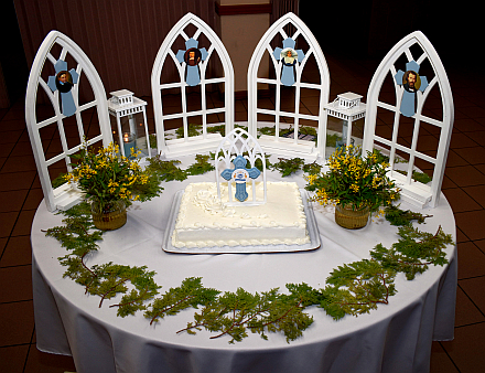 Churchy-looking cake decorates a reception for the archdiocesan St. Vincent De Paul Society after the organization's centennial Mass at Gesu Church, Miami, on Sept. 24, 2022.