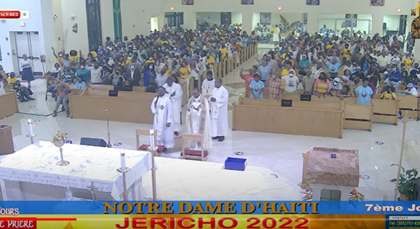 Overview of Notre Dame d'Haiti Church at the start of the last night of Jericho, Oct. 22, 2022. The seven-day prayer experience began 20 years ago and brings thousands to the church each year.