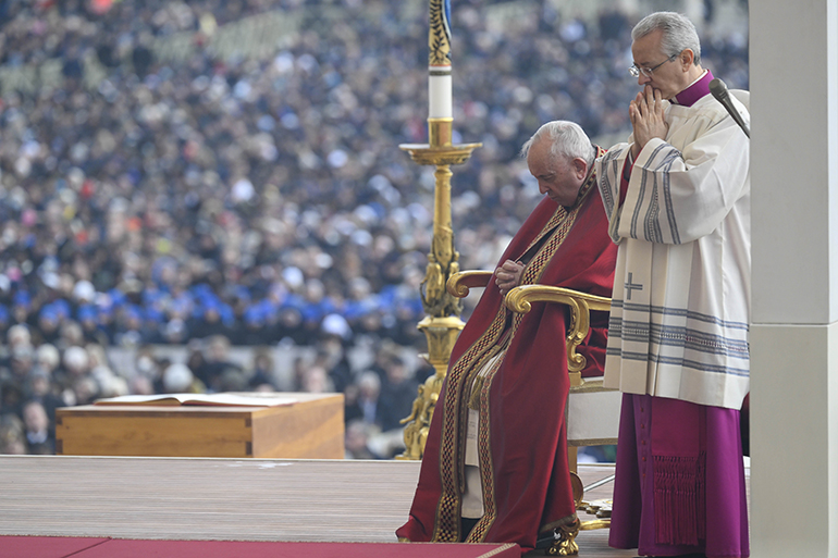 Pope Francis presides over the funeral Mass of Pope Benedict XVI in St. Peter's Square at the Vatican Jan. 5, 2023. (CNS photo/Vatican Media)