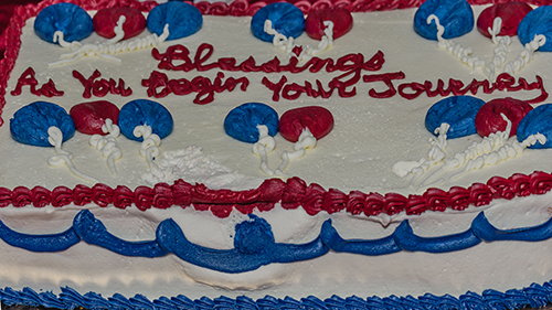 A cake wishes "blessings as you begin your journey" to the 14 archdiocesan educators who make up the first cohort of students in the master's in educational leadership program for future Catholic school principals. The kickoff event took place at St. Thomas University in Miami Gardens, Jan. 8, 2023.