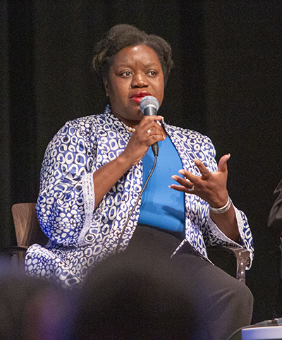 Guerline Jozef, founder and executive director of the Haitian Bridge Alliance, stressed the need to “move away from the negative part of the narrative” and highlight that new immigrants who are allowed to work pay taxes and pay into Social Security. She spoke during a panel discussion on recent migration in South Florida, hosted by The Miami Herald / El Nuevo Herald Feb. 23, 2023 at the Wolfson campus of Miami Dade College.