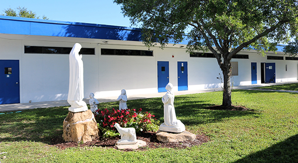 The grounds of St. Malachy Catholic School features a statue of Mary. The statue has remained at the school over the decades even when the school was used as a charter school, and has become a school landmark.