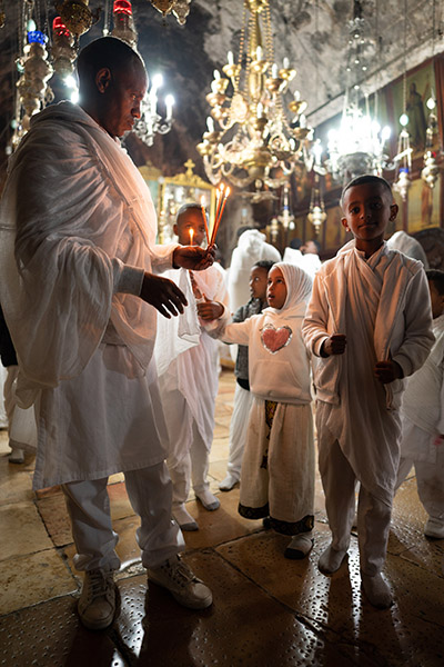 Ethiopian Orthodox Christians, one of the oldest Christian churches, pray at an Orthodox chapel near the Mount of Olives in Jerusalem in January 2023.