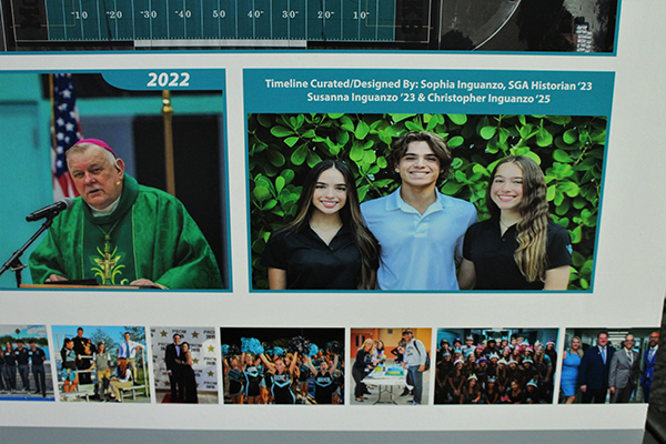 The Archbishop Edward A. McCarthy High 25th anniversary timeline is a trip down memory lane. Created by student siblings Sophia, Susanna and Christopher Inguanzo, the task took several months of research and archival work. On April 27, 2023, it was officially inaugurated. Broward County also declared the date as "Archbishop Edward A. McCarthy High School Day."