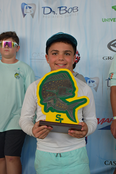 St. Theresa third grader Max Chaluja won first place in the Junior Angler category, reeling in a 25.8 lb tuna at St. Theresa School's 2023 Fishing Tournament, held May 20, 2023.