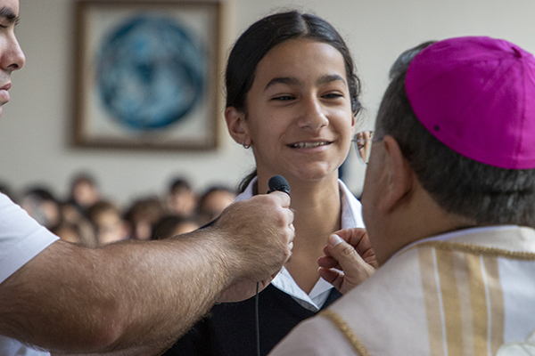 A student asks Bishop Enrique Delgado a question during Q&A after his keynote speech at Focus 11, a vocations rally for sixth graders, held at St. John Vianney Seminary in Miami, May 22, 2023. Two more Focus 11 rallies took place, May 23 at St. John Vianney, again for students in Miami-Dade, and May 25 at St. Gregory in Plantation for Broward students.