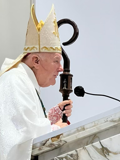 Archbishop Thomas Wenski preaches the homily at the opening Mass of the annual Great Vigil marking the feasts of the Sacred Heart of Jesus and the Immaculate Heart of Mary, the evening of June 16 through the morning of June 17, 2023, at Our Lady of Guadalupe Church in Doral.