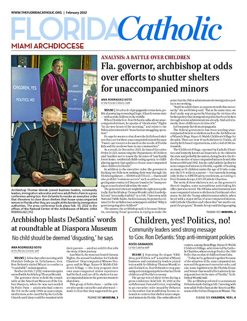 "A battle over children": first place, Best In-Depth Analysis (La Voz), Best Editorial on a Local Issue (Florida Catholic), Best Writing – Analysis (La Voz), and Best Writing – In-Depth (La Voz); second place: Best Coverage – Immigration (Florida Catholic) and
Best News Writing – Local/Regional Event (La Voz); third place: Best Analysis/Background/Round-Up News Writing – The Gerard E. Sherry Award (Florida Catholic); Ana Rodriguez-Soto, Rocío Granados