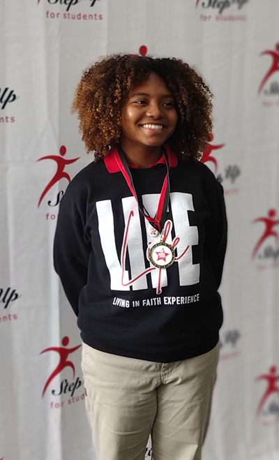 Jamie Argüello poses at the 2022-23 Rising Stars awards ceremony hosted by Step Up For Students on April 27, 2023 at Msgr. Edward Pace High School. Jamie was designated a Super Senior.