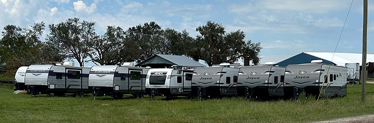 Through the efforts of Catholic Charities of the Archdiocese of Miami, 21 FEMA-supplied temporary housing units were delivered to displaced farmworkers in the town of Mayo, in northern Florida, where Hurricane Idalia hit as a category 3 storm Aug. 31, 2023.