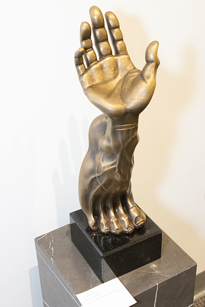 One of Roberto Perez Crespo's works, "Sacrificio," on display at "The Hands of Christ" exhibit which opened at St. Thomas University, Oct. 26, 2023.