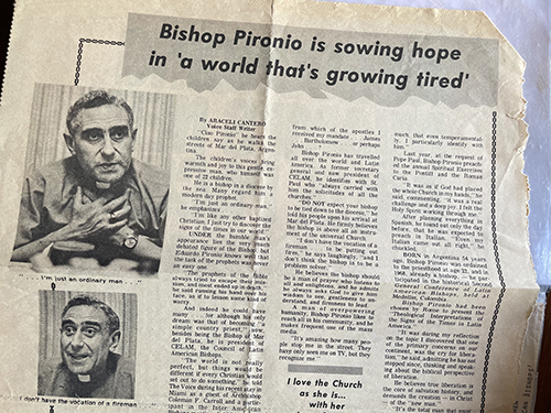 The Voice clipping of an interview with Argentine Cardinal Eduardo Pironio, who was beatified Dec. 17, 2023. The Voice and La Voz reporter Araceli Cantero often interviewed him during his stops or side trips to Miami.