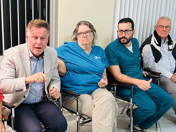 Randy McGrorty, left, executive director of Catholic Legal Services, shares asylum insights during a discussion in late October of the Catholic Kino Border Initiative ministry on the Mexico Arizona border.