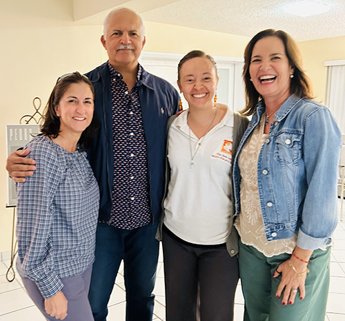 From left: Teresita Gonzalez of Belen Jesuit Prep, Julio Villafane, Providence Sister Tracey Horan, and Carmen Villafane pose after a discussion in late October of the Catholic Kino Border Initiative ministry on the Mexico Arizona border. Belen Jesuit Preparatory School of Miami is a ministry partner.