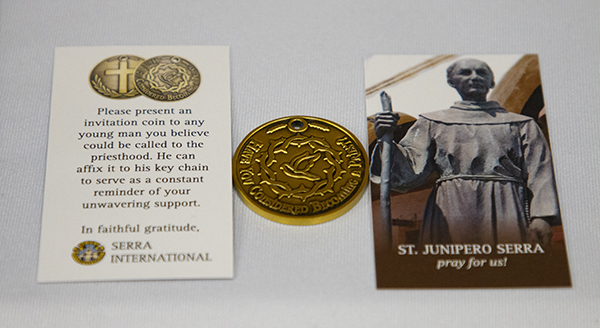 Challenge Coin, an initiative of U.S. Serra clubs for helping young men discern a possible vocation to priesthood, is displayed at the 2024 Serra USA Rally, held Jan. 18-21 in Miami.
