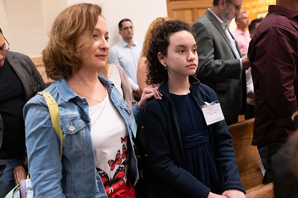 Derelys Borges, godparent, stands with Odette Oliveras Borges, both from Our Lady of Lourdes Parish in Miami, during the second of two Rite of Election ceremonies held at St. Mary Cathedral the Sunday after Ash Wednesday, Feb. 18, 2024.