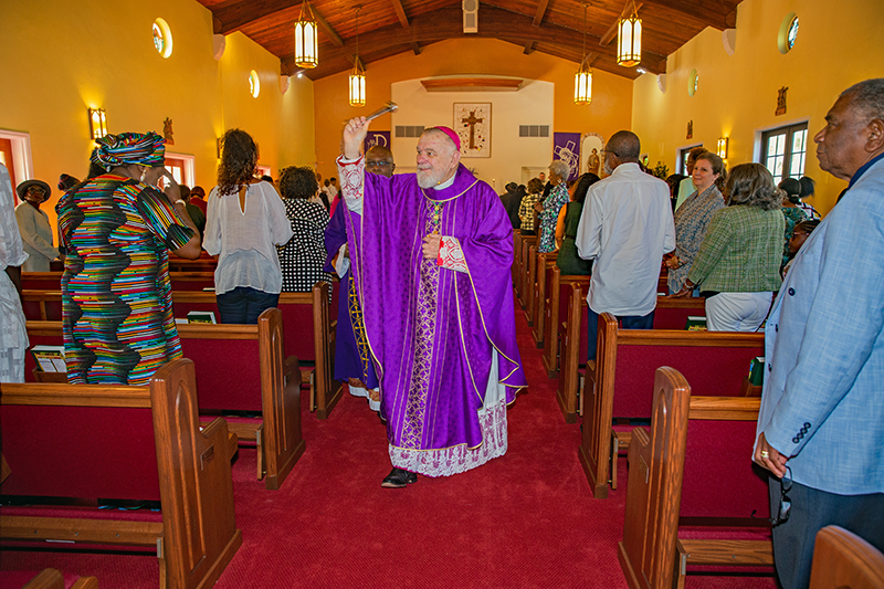 Archbishop Thomas Wenski blessed new pews at St. Philip Neri Church in Miami Gardens, March 17, 2024.