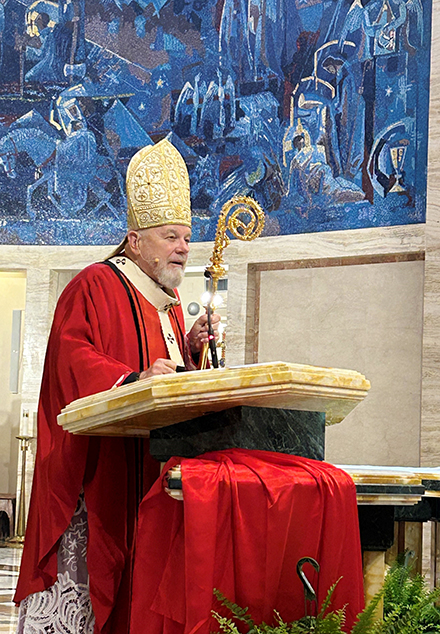Archbishop Thomas Wenski preaches the homily during Palm Sunday Mass at St. Mary Cathedral, March 24, 2024.