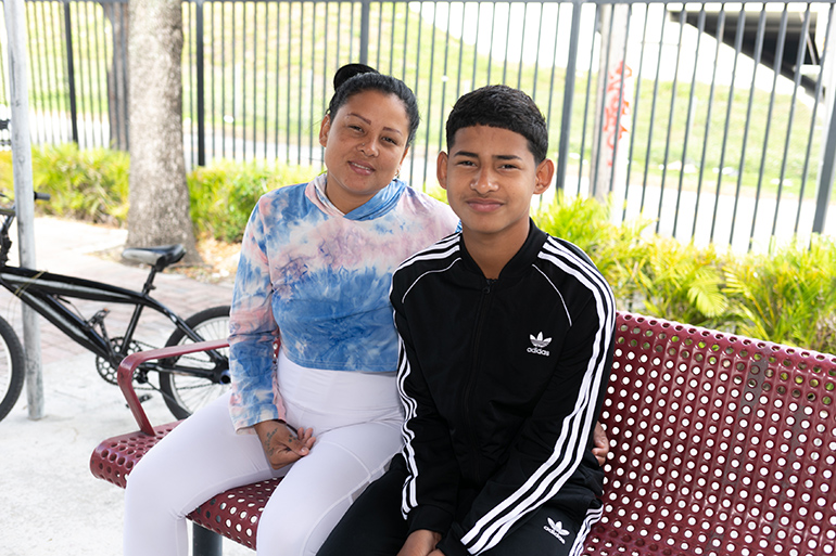 Recently arrived mother and son from Venezuela, Karelyn and Javier, are looking to start a new life with the help of the New Life Family Center, a Catholic Charities emergency shelter serving homeless families in Miami-Dade County.