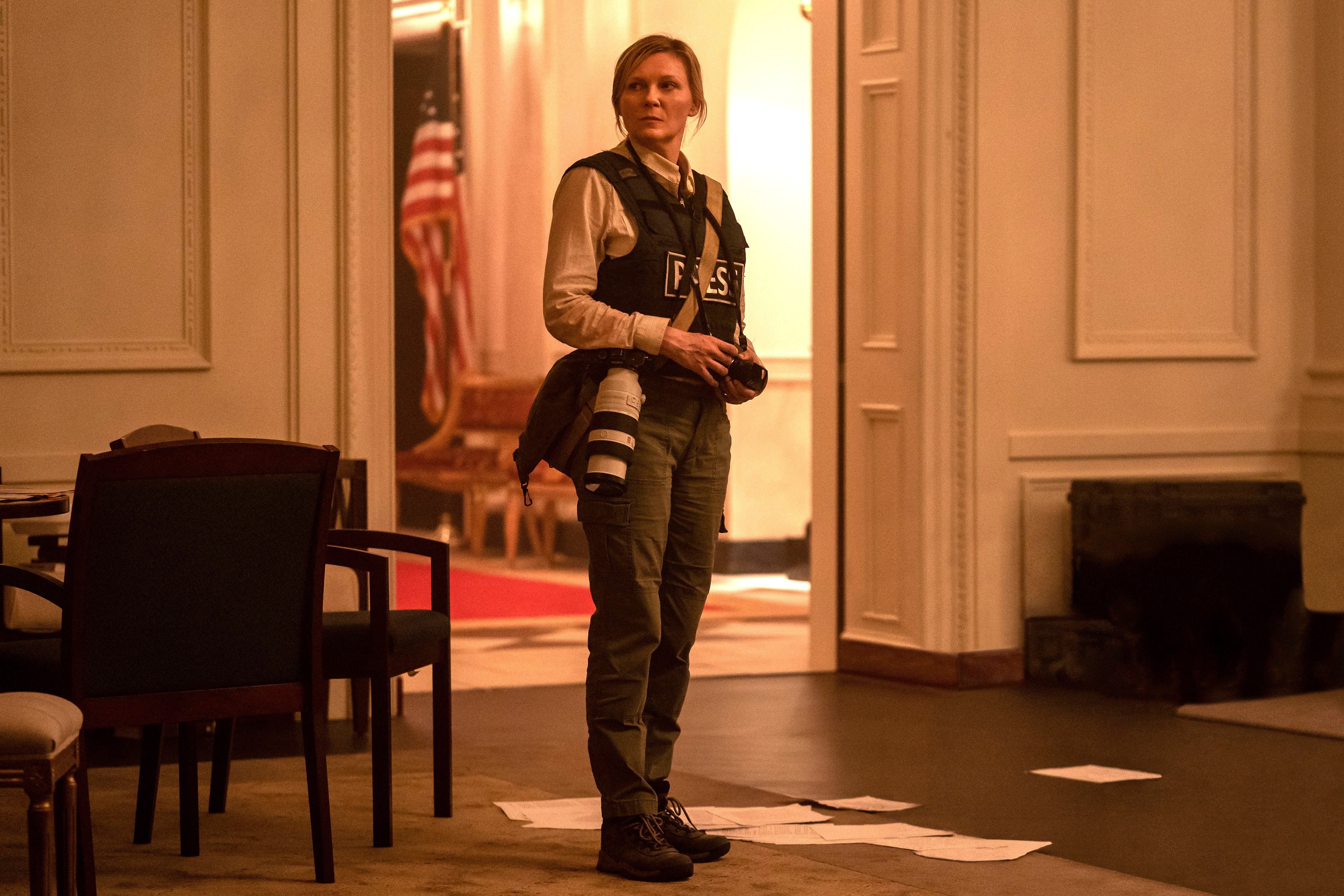 Kirsten Dunst stars in a scene from the movie "Civil War." The OSV News classification is L -- limited adult audience, films whose problematic content many adults would find troubling. The Motion Picture Association rating is R -- restricted. Under 17 requires accompanying parent or adult guardian. (OSV News photo/A24)