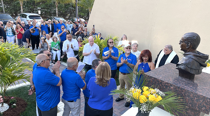 A group of Children of Father Camiñas, now grandparents, unveiled the bust honoring the Franciscan friar who helped more than 4,000 Cuban minors who traveled without their parents to Spain in the 1960s and 1970s ,at the Ermita de la Caridad in Miami April 25, 2024.