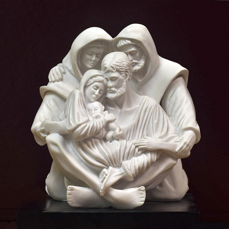 An unusual alabaster statuette at Mary Help of Christians Church, Parkland, shows the extended Holy Family. Holding the baby Jesus are Mary and Joseph, while they are embraced in turn by Anne and Joachim, the traditional parents of Mary.