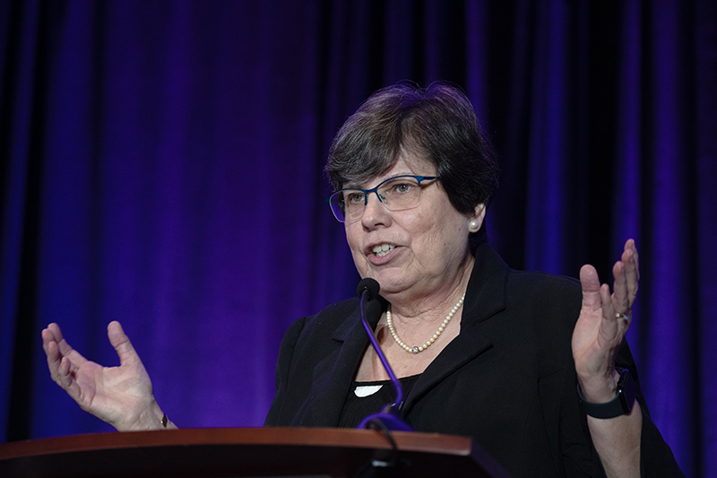 Ana Rodriguez-Soto, recently retired editor of the Florida Catholic, Miami edition, speaks after she was presented with the 2024 St. Francis de Sales Award during the Catholic Media Conference in Atlanta June 21.