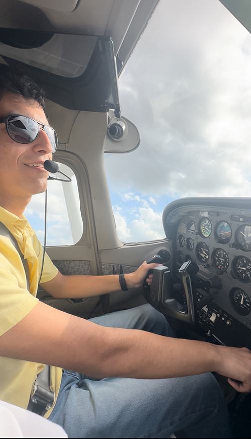 Francisco Pages, a junior,  takes flight in his legendary steed, the Cessna-172.