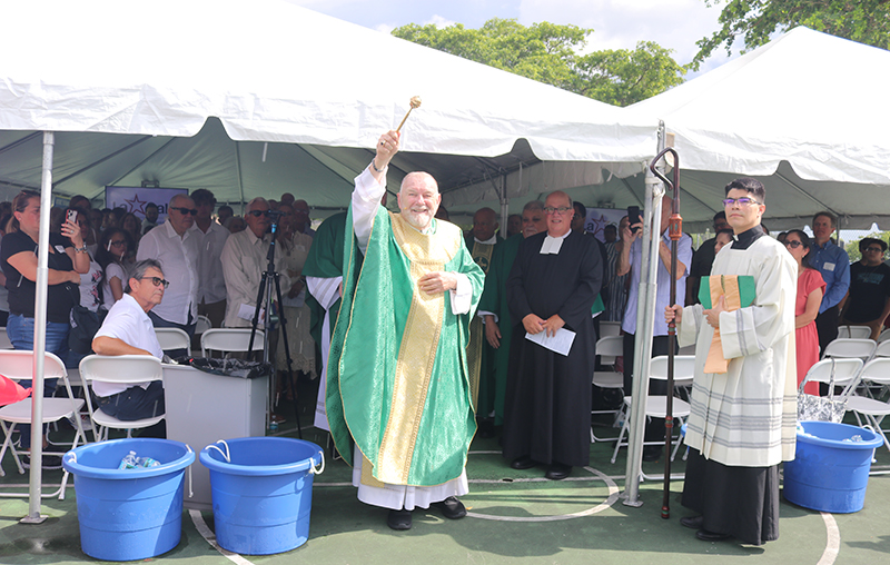 Archbishop Thomas Wenski blesses Little School, a new De La Salle Brothers school that will begin operating for grades pre-K-4, on Aug. 18, 2024, at the De La Salle Education Center at the South Dade Migrant Worker Camp in Homestead.