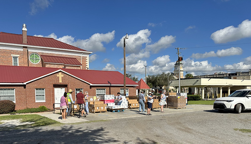 Food distribution site in Live Oak, in Northwest Florida, Sept. 30, 2024, as part of Catholic Charities' effort to help towns impacted by Hurricane Helene in the areas of the Dioceses of Pensacola-Tallahassee and St. Augustine in Florida's Big Bend region.