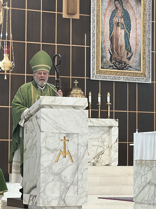 Archbishop Thomas Wenski preaches his homily at Mass for the 65th anniversary of the arrival of the Daughters of St. Paul to the Archdiocese of Miami, Nov. 3, 2024, at Our Lady of Guadalupe Church, Doral.