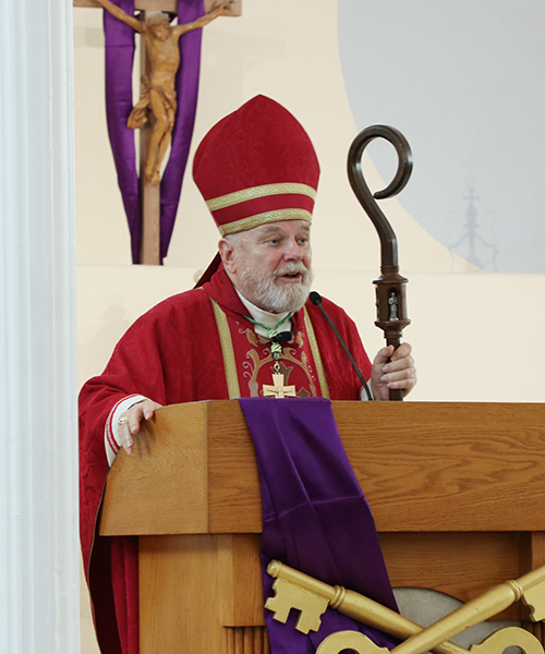 Archbishop Thomas Wenski preaches the homily at the annual Red Mass for Monroe County March 14, 2025, at the Basilica of St. Mary Star of the Sea in Key West. Catholic judges, lawyers and other legal professionals attended the event.