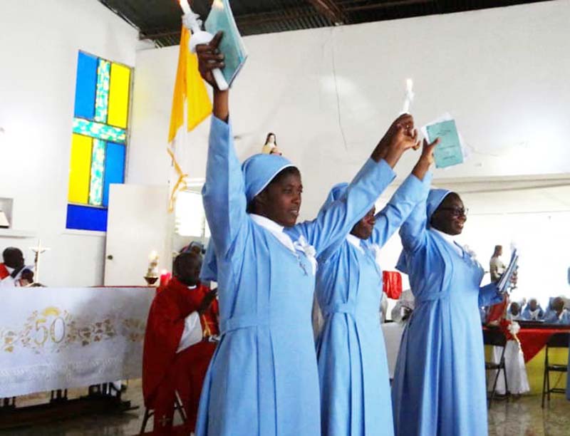 Members of the congregation of St. Therese of the Child Jesus are pictured during a 2021 Mass in Port-au-Prince, Haiti. On March 31, 2025, two congregation members, Sisters Evanette Onezaire and Jeanne Voltaire, were murdered during an attack by armed gang members in Mirebalais, approximately 30 miles northeast of the Haitian capital, Port-au-Prince.