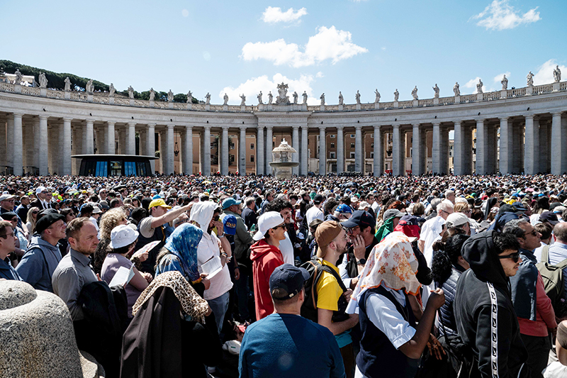 An estimated 200,000 people gather in St. Peter's Square and the neighboring streets to attend funeral Mass for Pope Francis at the Vatican April 26, 2025.