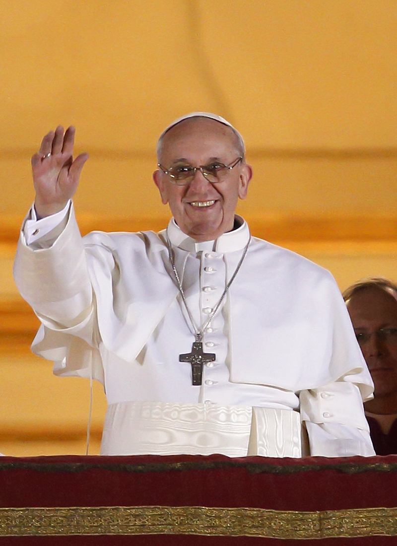 Pope Francis appears for the first time on the central balcony of St. Peter's Basilica at the Vatican March 13, 2013, the evening he was elected the 266th Roman Catholic pontiff and the first of many occasions when he referred to himself as the bishop of Rome. Pope Francis, formerly Argentine Cardinal Jorge Mario Bergoglio, died April 21, 2025, at age 88.