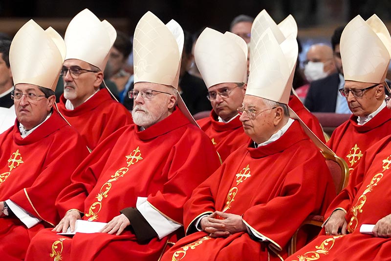 U.S. Cardinal Seán P. O'Malley, president of the Pontifical Commission for the Protection of Minors, third from left, attends the Mass on the fifth day of the “novendiali,” nine days of mourning for Pope Francis, in St. Peter’s Basilica at the Vatican April 30, 2025.