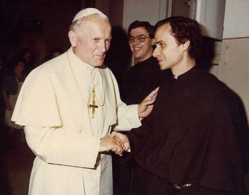 An undated file photo shows Pope John Paul II greeting then-Augustinian Father Robert Francis Prevost, now Pope Leo XIV. He became the first American pope in history to be elected pope May 8, 2025, at the Vatican.