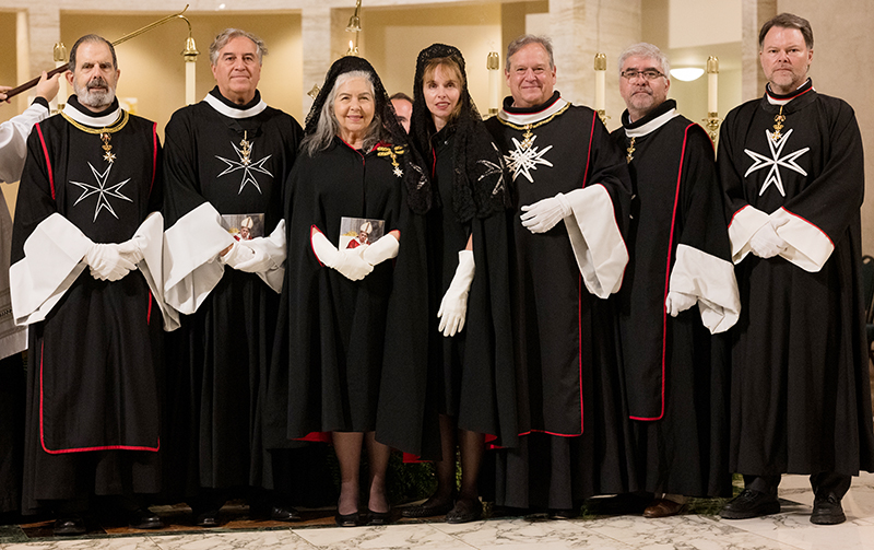 Knights and Dames of Malta attended the recent memorial Mass for Pope Francis April 26, 2025, at St. Mary Cathedral in Miami. From left, Juan Calvo y Dios, Carlos Omenaca, Marta Centurion, Irene Uilivi de Perez, Jose Joaquin Centurion, MD, Mauricio Fernandez and Isaac Perez