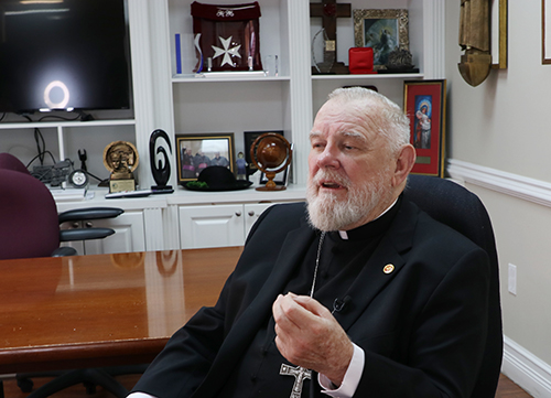 Archbishop Thomas Wenski speaks on current immigration policies and Alligator Alcatraz, the new detention center in the Florida Everglades July 11, 2025 at the Pastoral Center in Miami.