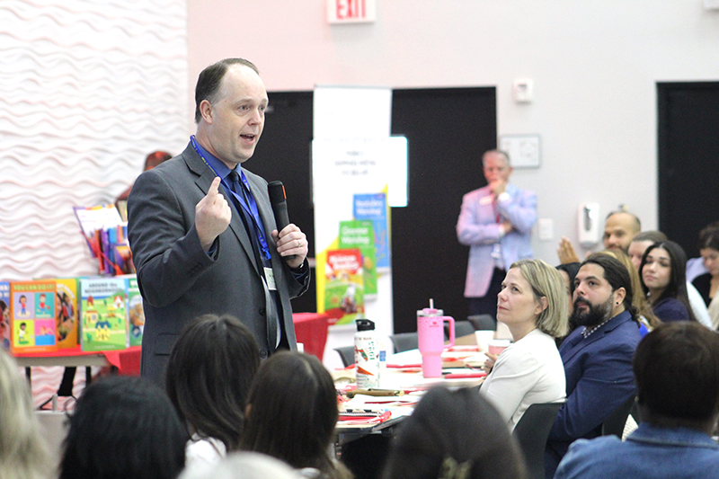 Jim Rigg, superintendent of Catholic schools for the Archdiocese of Miami, speaks at the New Teacher Orientation hosted at Msgr. Edward Pace High, in Miami Gardens, Aug. 4, 2025. About 250 new teachers participated in the half-day event organized by the Office of Catholic Schools.