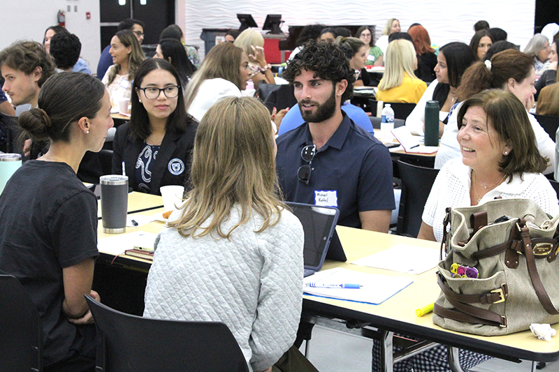 Teachers share their perspectives during a group activity at this year's New Teacher Orientation. Hosted at Monsignor Edward Pace High, in Miami Gardens Aug. 4, 2025, about 250 new teachers participated in the half-day event organized by the Office of Catholic Schools.