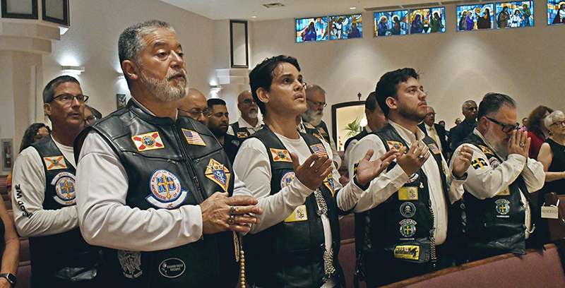 Members of the Knights on Bikes take part in the 40th anniversary Mass for the Knights of Columbus Council 8838, held Aug. 13, 2025, at St. Elizabeth Ann Seton Church in the Coral Springs.