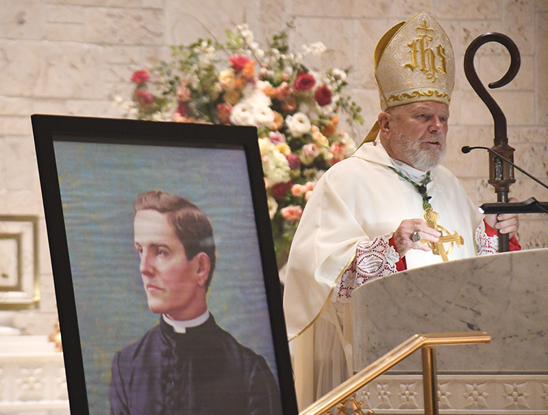 Archbishop Thomas Wenski commends the Knights of Columbus for their public support for Catholic values during the 40th anniversary for the Knights' Coral Springs Council 8838, held Aug. 13, 2025, at St. Elizabeth Ann Seton Church.