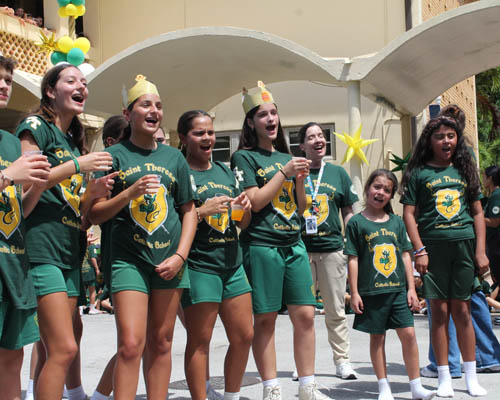 St. Theresa School students and faculty sing "Happy Birthday" during the school's centennial birthday bash celebrated Sept. 15, 2025.